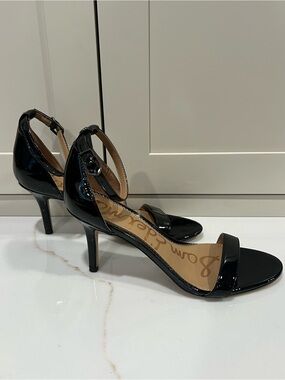 Sam Edelman Black Patent Leather Ankle-Strap Heels